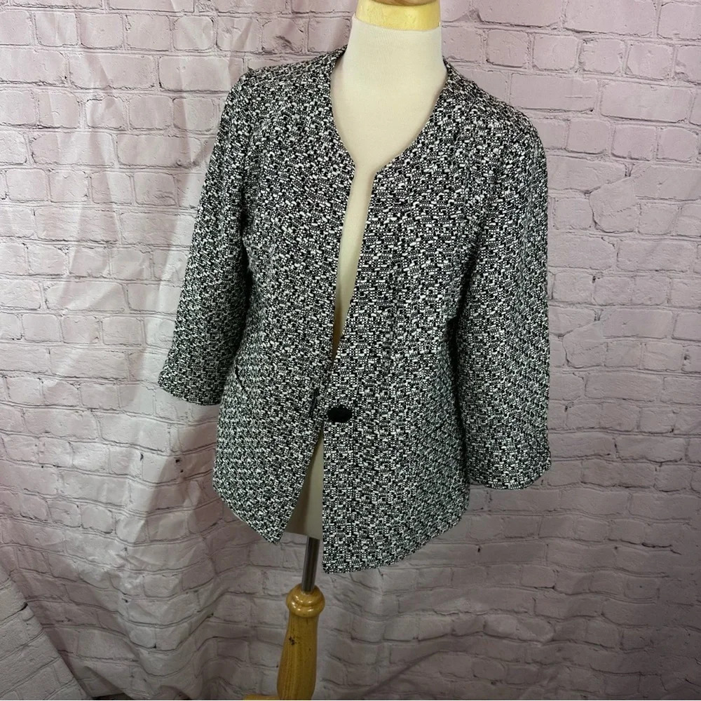 coldwater creek black white blazer jacket sz 14 preppy minimalist